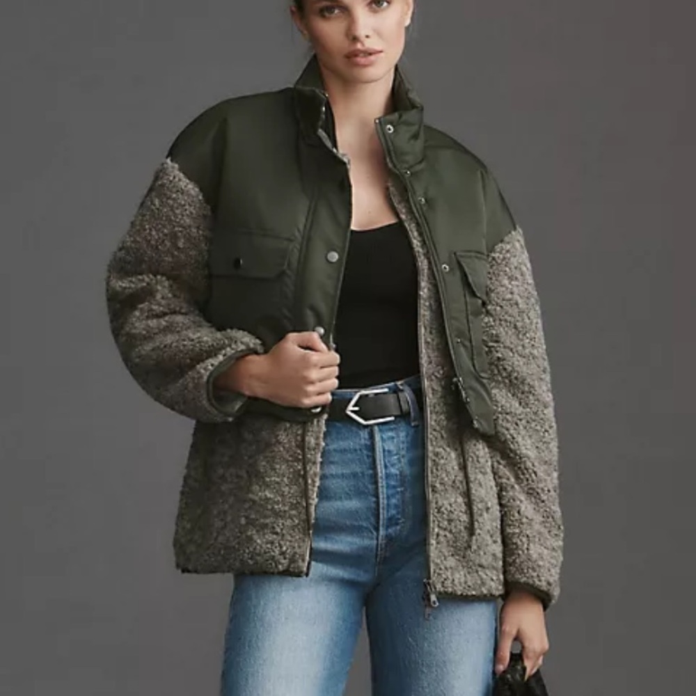 Anthropologie Avec Les Filles Twofer Moss Green Fleece Jacket Small